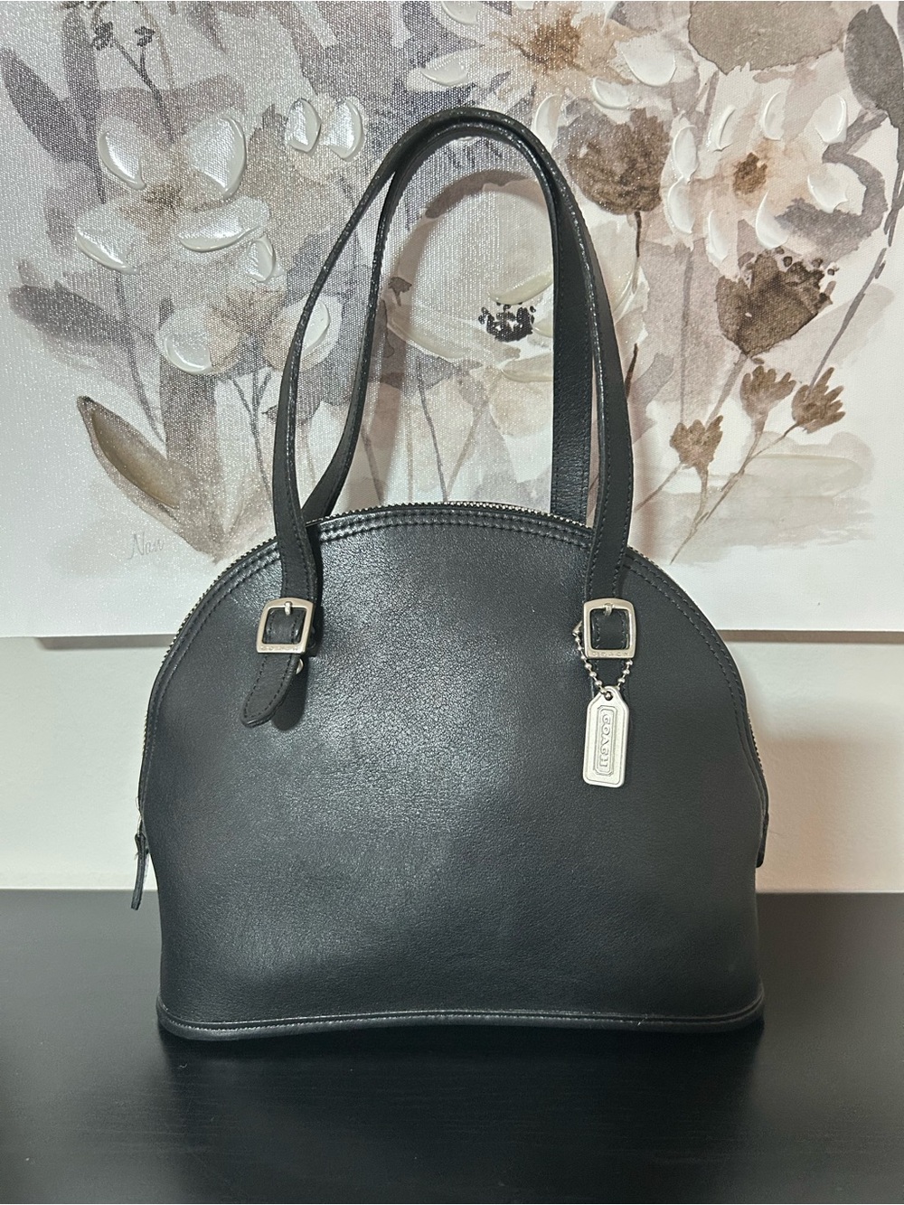 Vintage Coach#9050 "Cha-Cha Satchel" Black Leather Dome Bag EUC